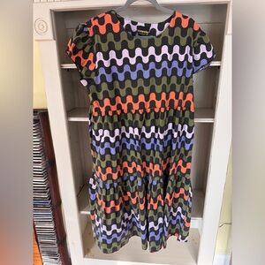 Nooworks Frida Dress in Wavy Orange, Purple, and Green